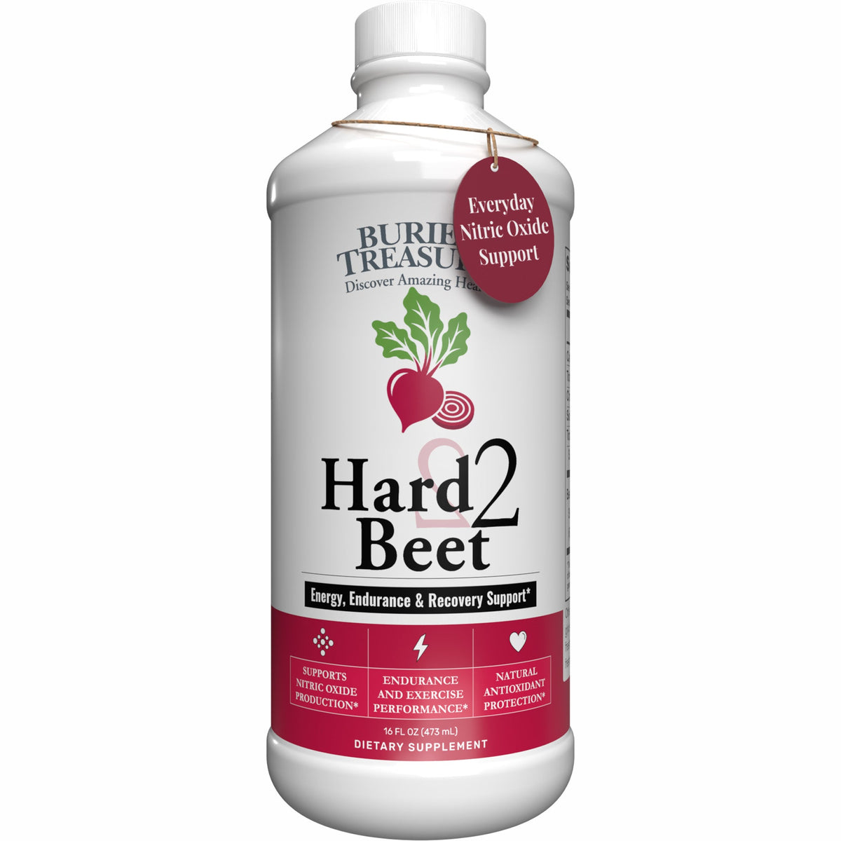 Buried Treasure Hard 2 Beet, 15:1 Concentrated Beetroot Juice Dietary Supplement, 16 oz, 48 Liquid Servings