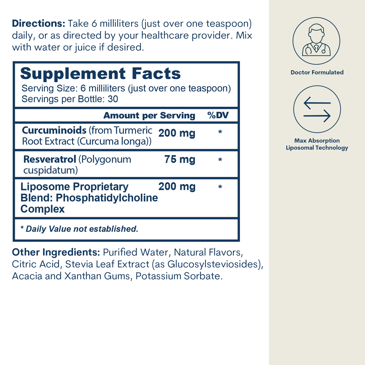 Liposomal Curcumin + Resveratrol - Liquid (6 FL OZ/ 30 Servings)