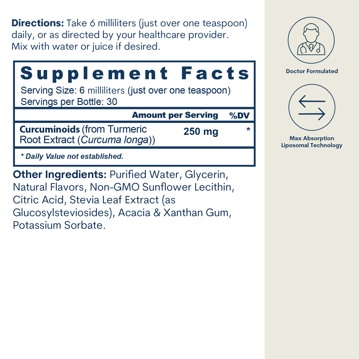 Liposomal Curcumin 250 mg - Liquid (6 FL OZ/ 30 Servings)