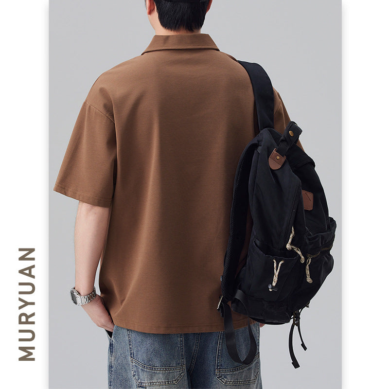 Solid Color Short-Sleeved Polo Shirt for Men