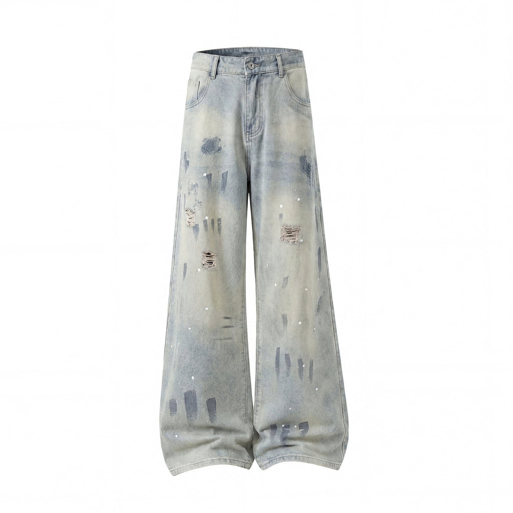 Lightweight Paint Splatter Ripped Jeans for Men