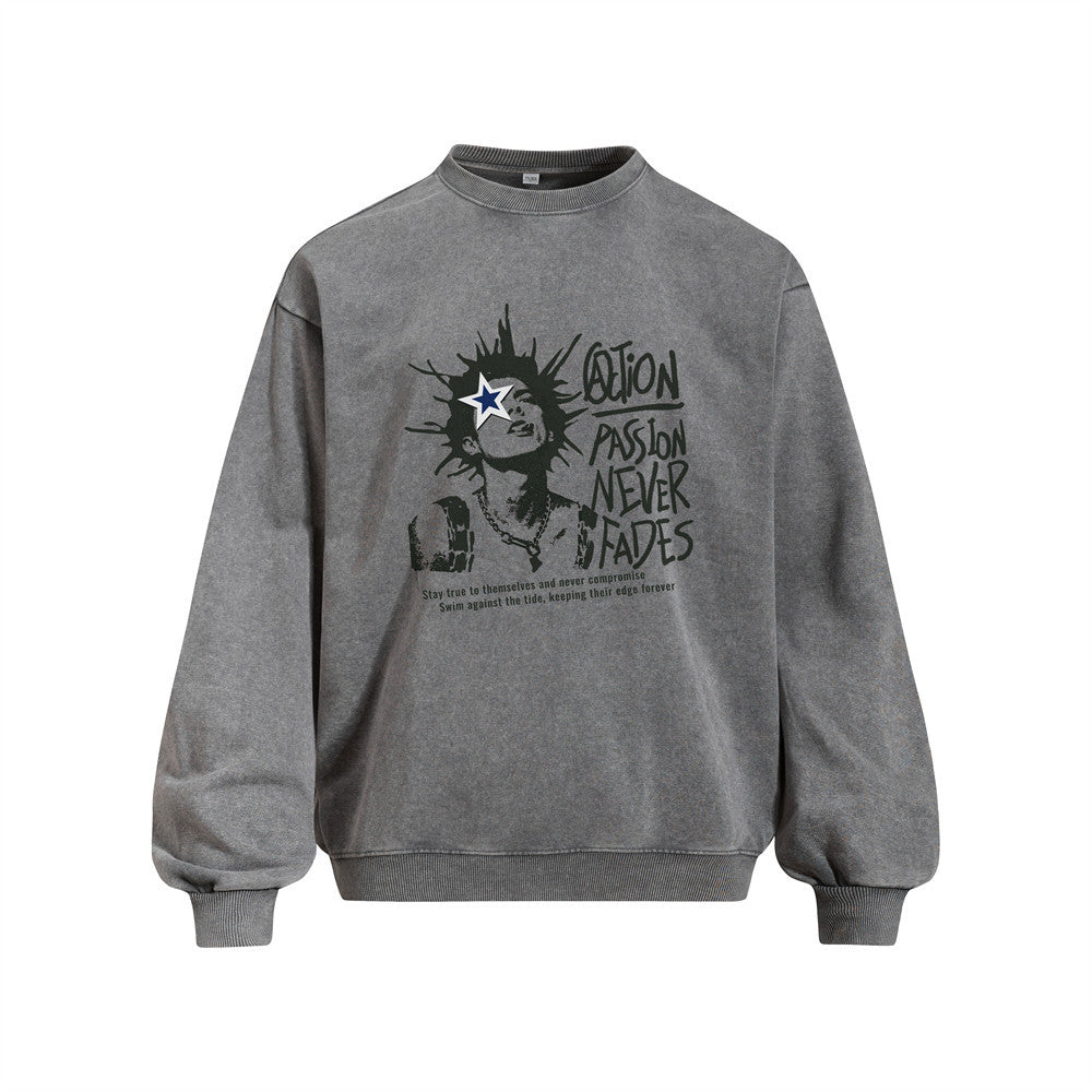 Character printed vintage hoodie for men