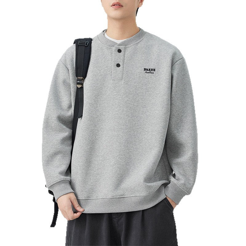 Embroidery Henley Neck Sweatshirt for Men