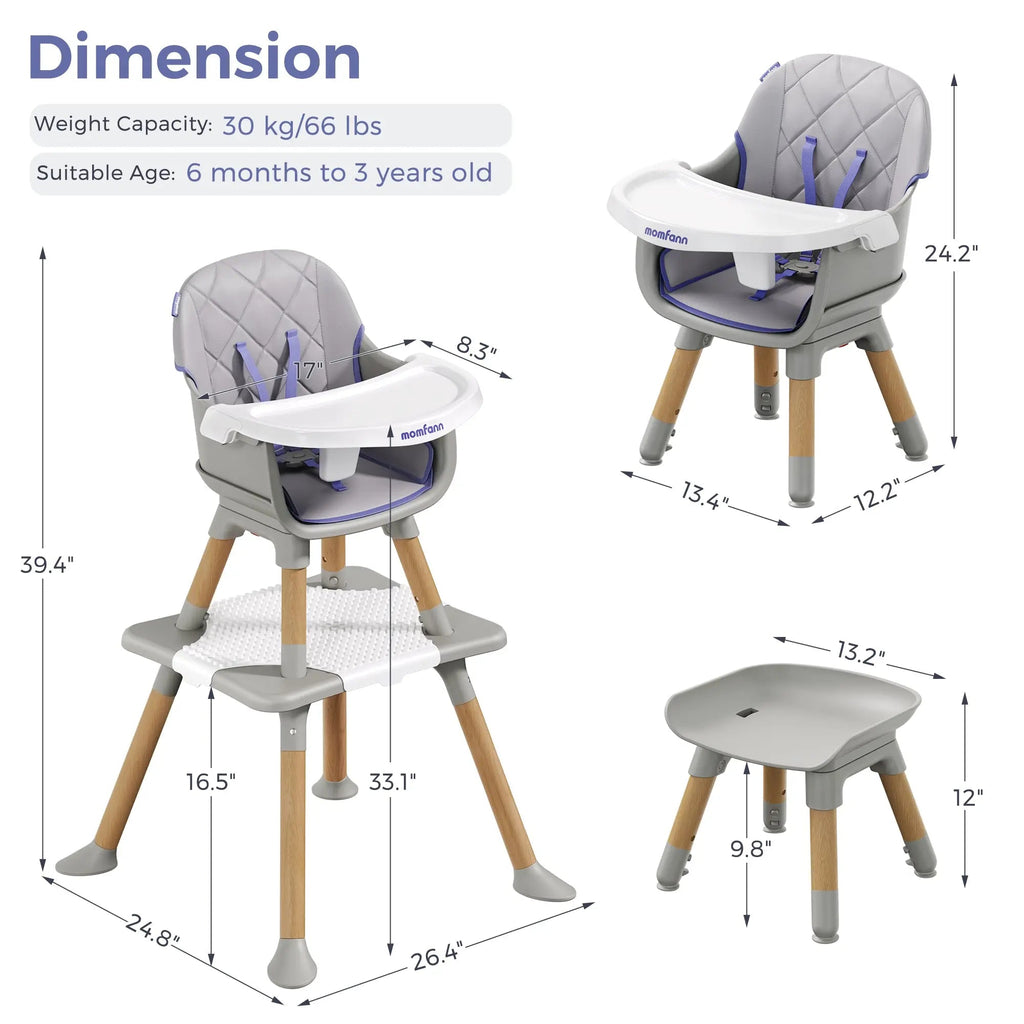 Momfann Baby High Chair with 5-Point Harness