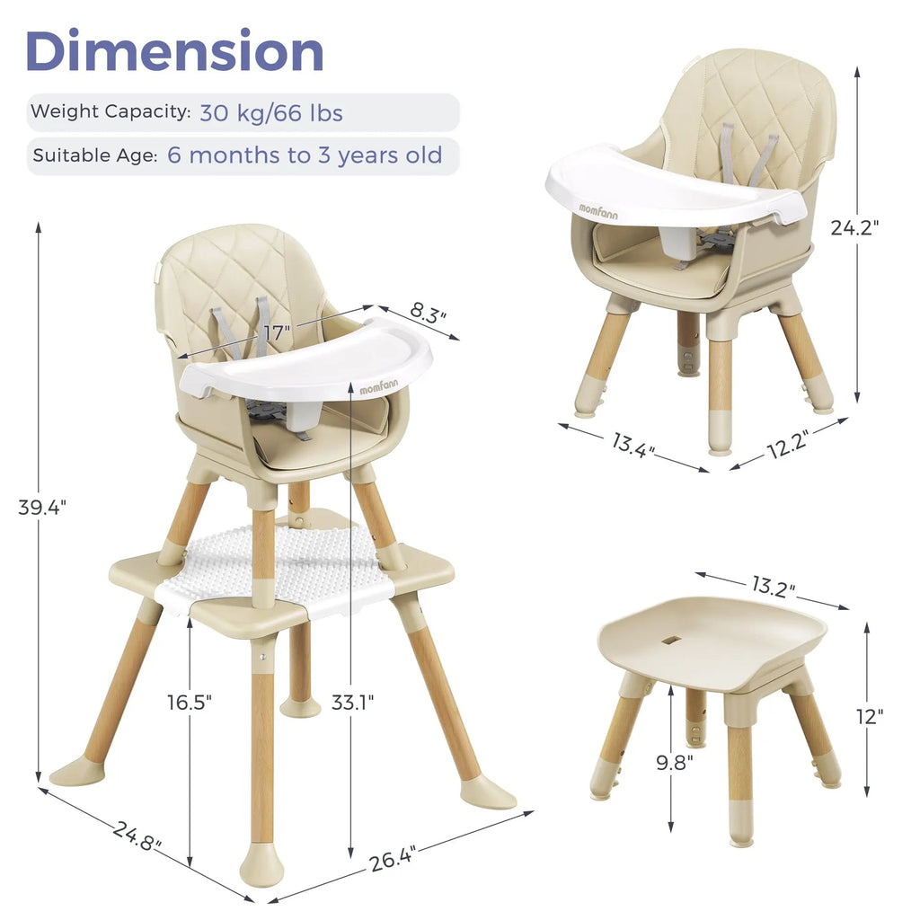 Momfann Baby High Chair with 5-Point Harness