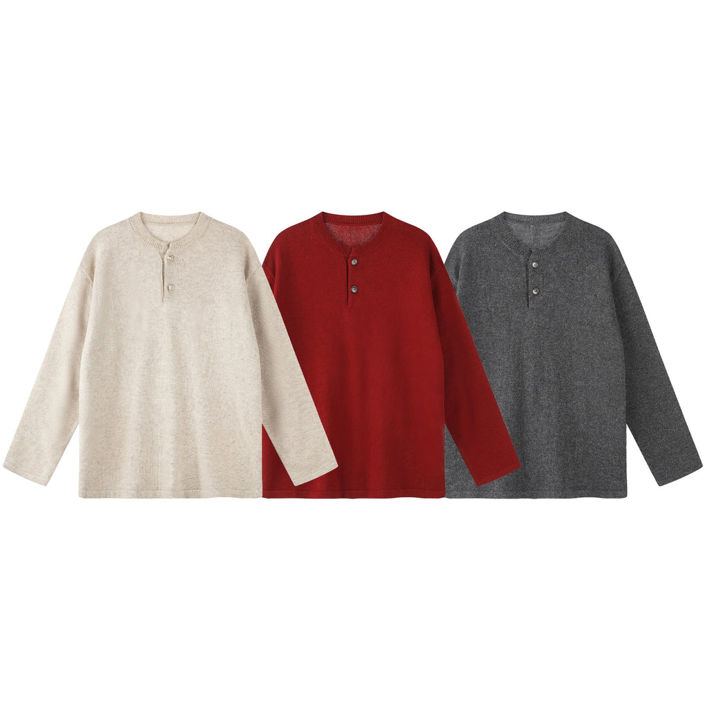 Crewneck Sweater Men Cleanfit Henley Knitwear