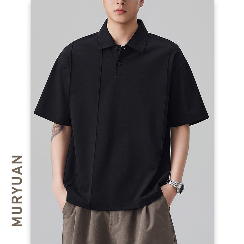 Solid Color Short-Sleeved Polo Shirt for Men