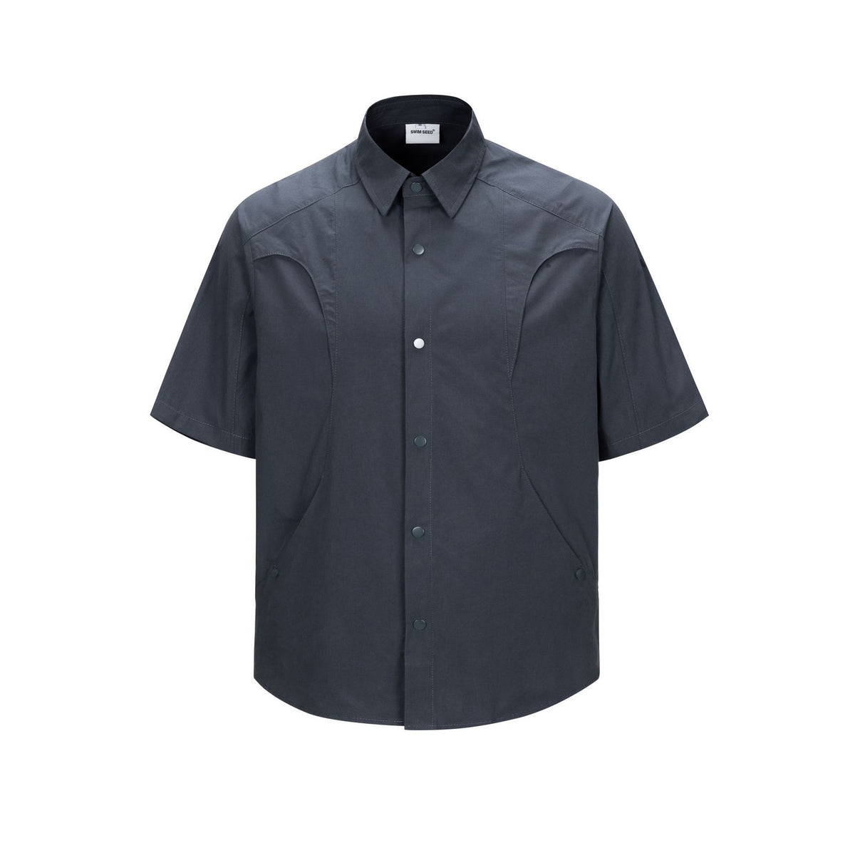 Split and spliced short sleeved shirt for men