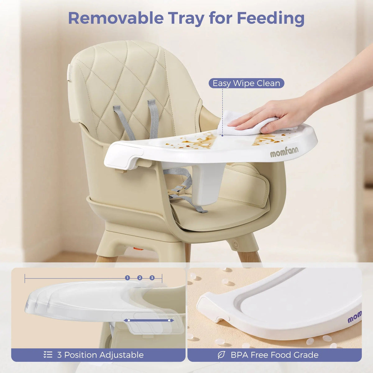 Momfann Baby High Chair with 5-Point Harness