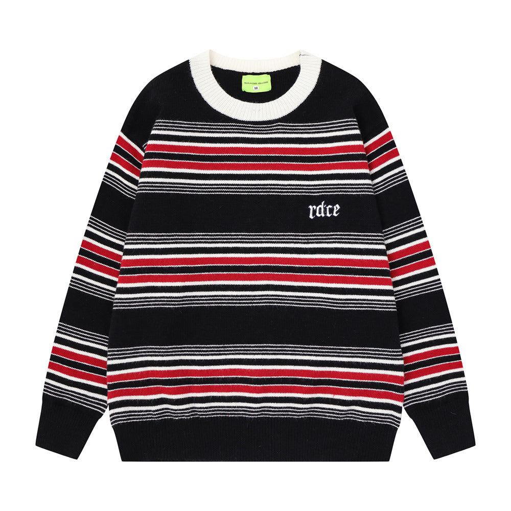 Striped round neck sweater for men