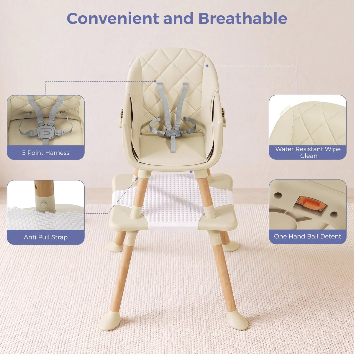 Momfann Baby High Chair with 5-Point Harness