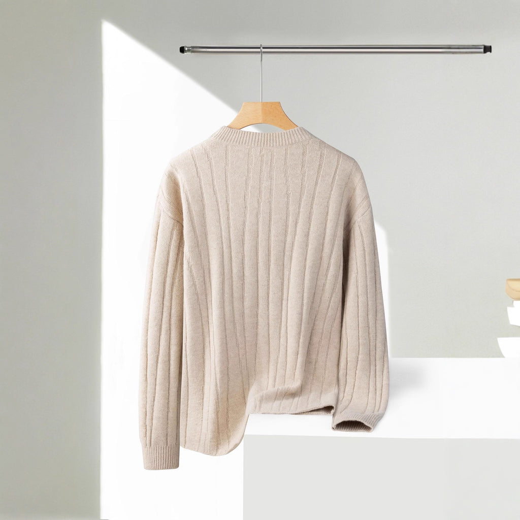 Solid color round neck sweater for men