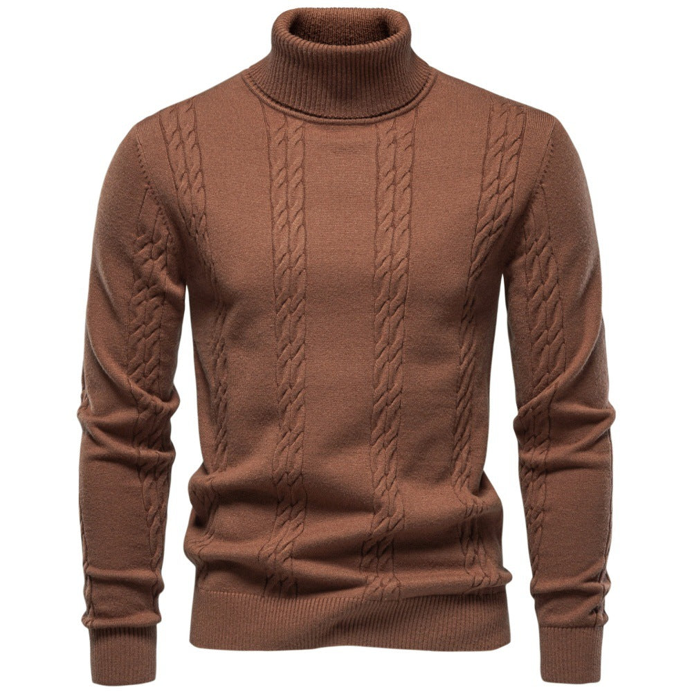 Solid color high neck pullover sweater for men