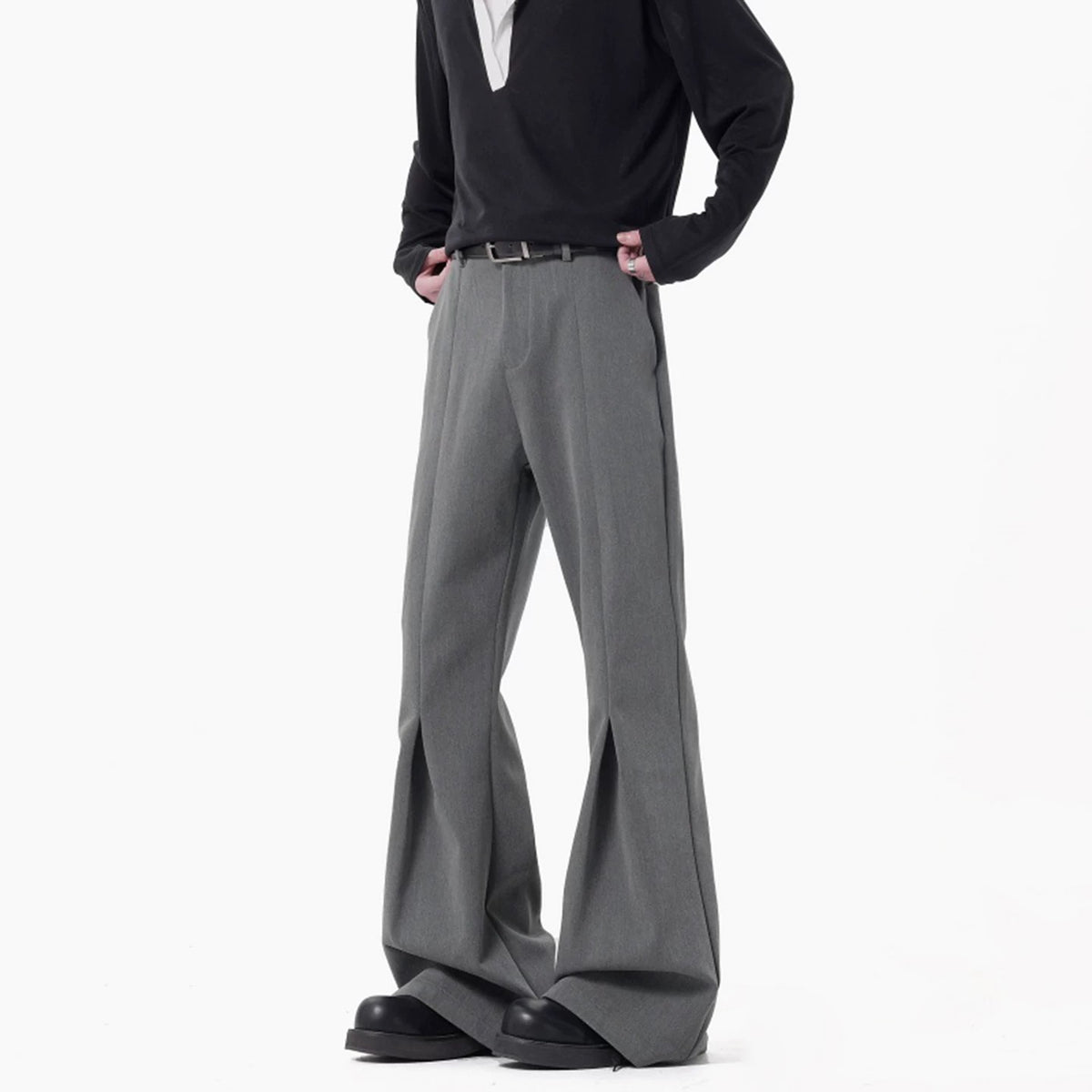 Classic Gray Pleated Trousers for Men