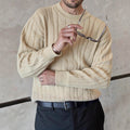 Solid color round neck sweater for men