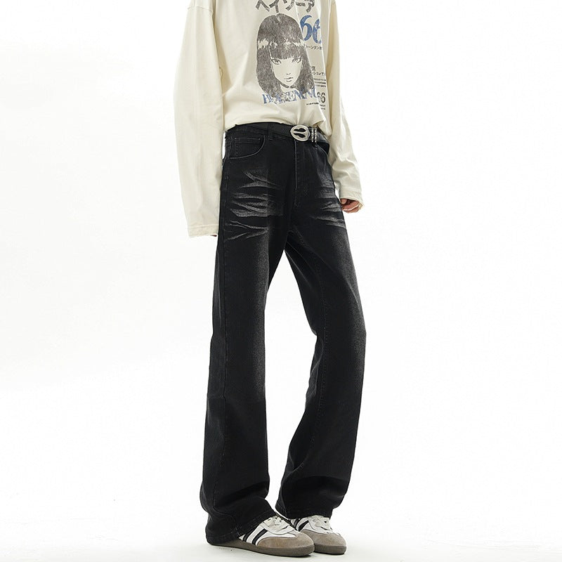 Washed Lightning Pattern Denim Pants for Men