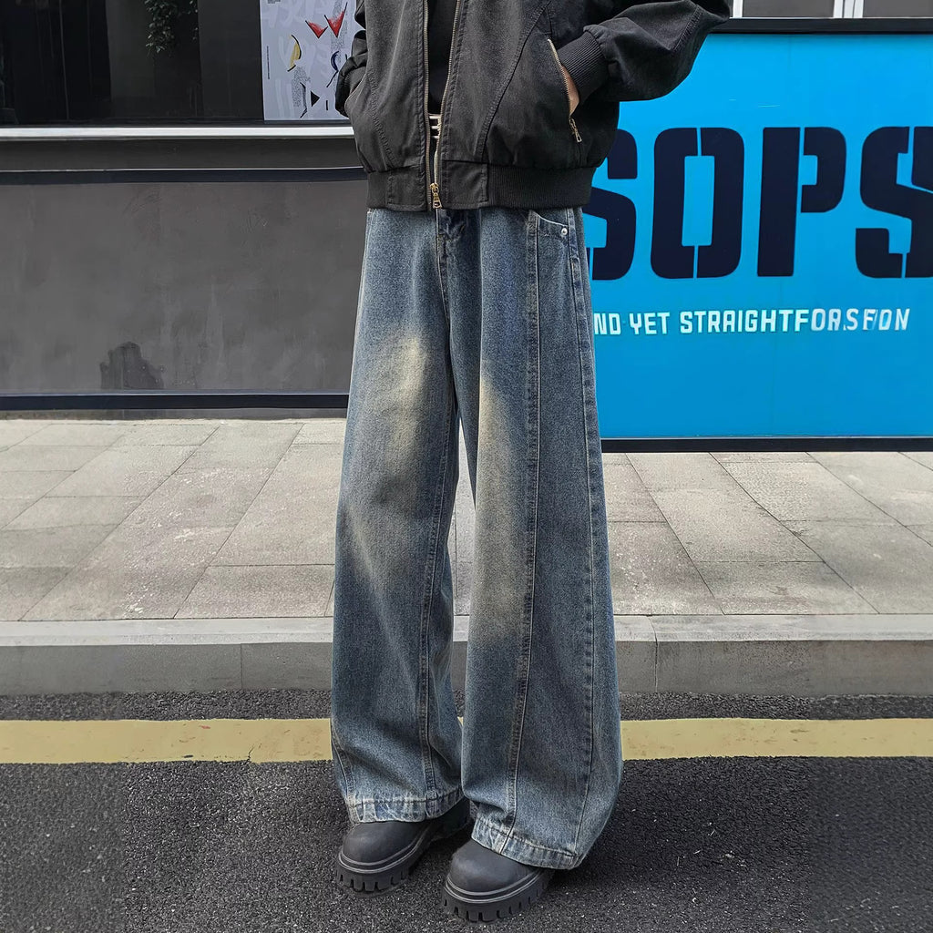 Vintage Blue Cut-Off Denim Pants for Men