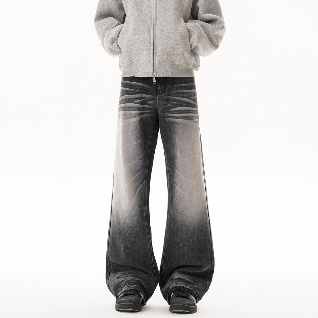 Washed Distressed Flared Denim Pants Men