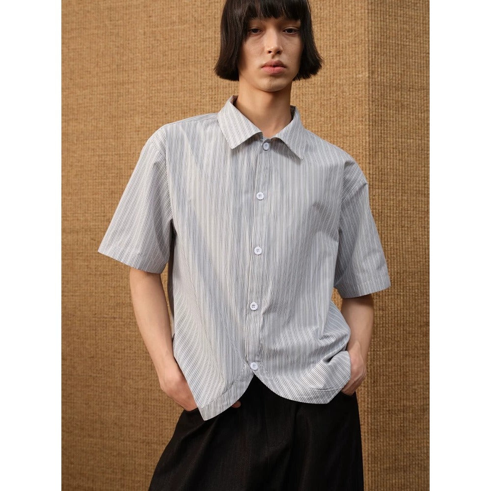 Curved Hem Striped Short Sleeve Shirt for Men