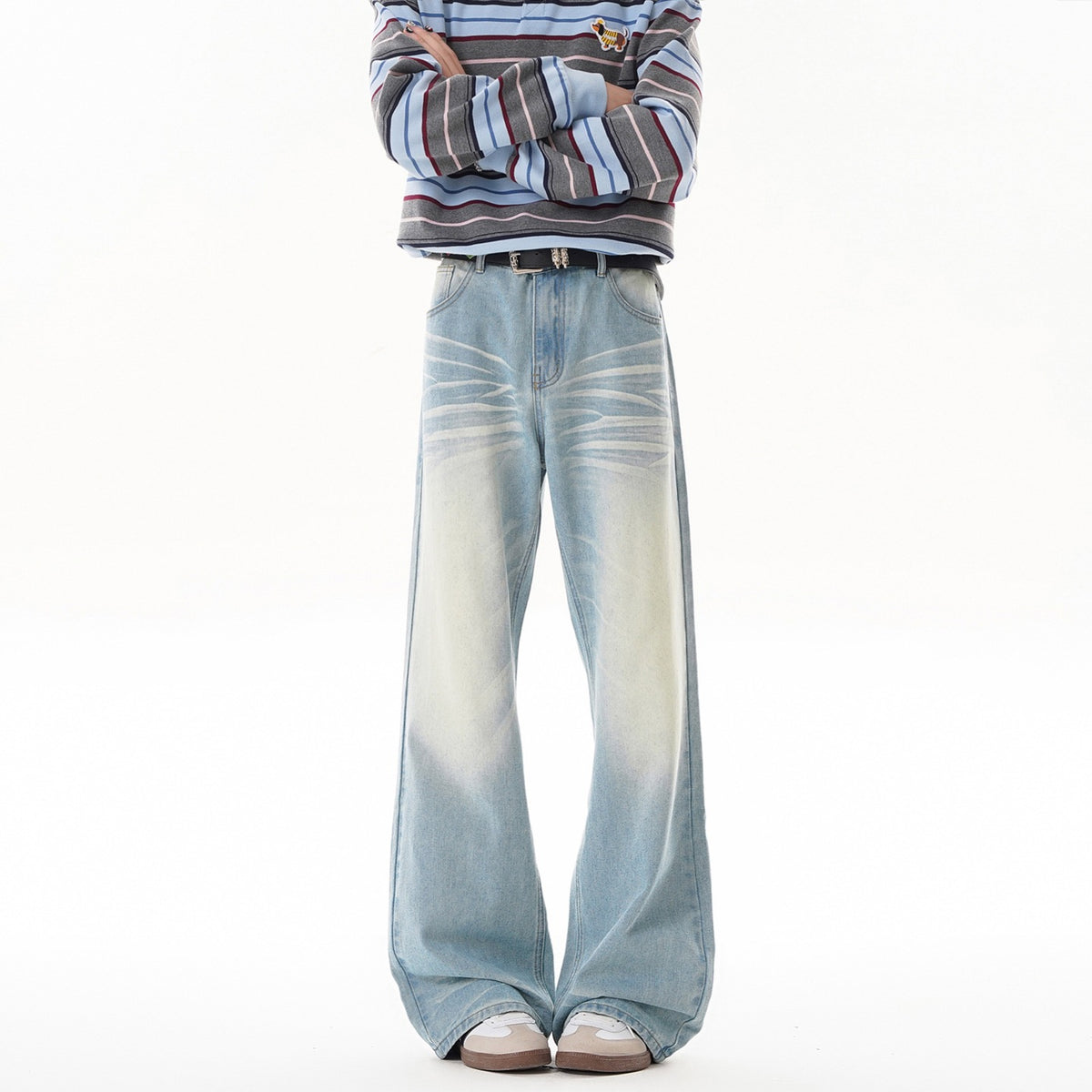 Washed Distressed Flared Denim Pants Men