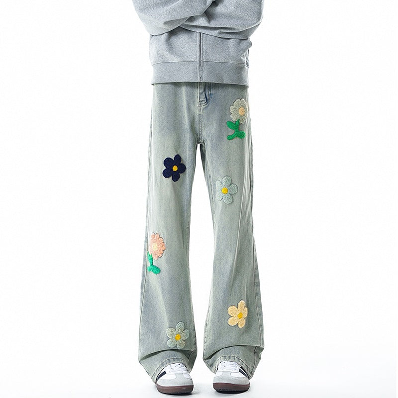 Floral Embroidered Denim Pants for Men