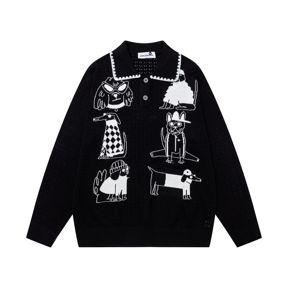 Cartoon collar pullover sweater for men