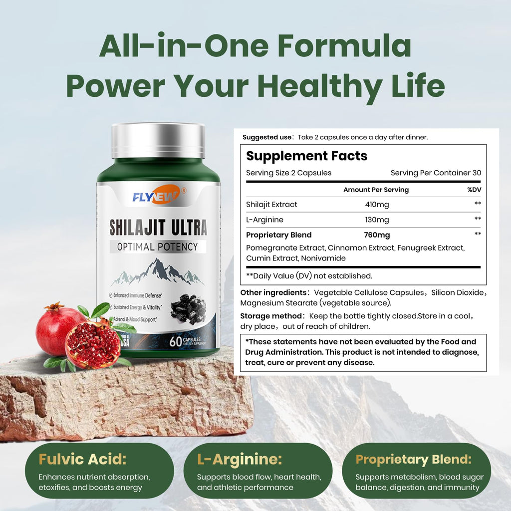 Shilajit for Men – 1,300mg with Fulvic Acid & L-Arginine | 60 Capsules