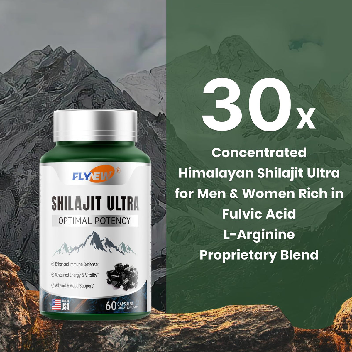 Shilajit for Men – 1,300mg with Fulvic Acid & L-Arginine | 60 Capsules