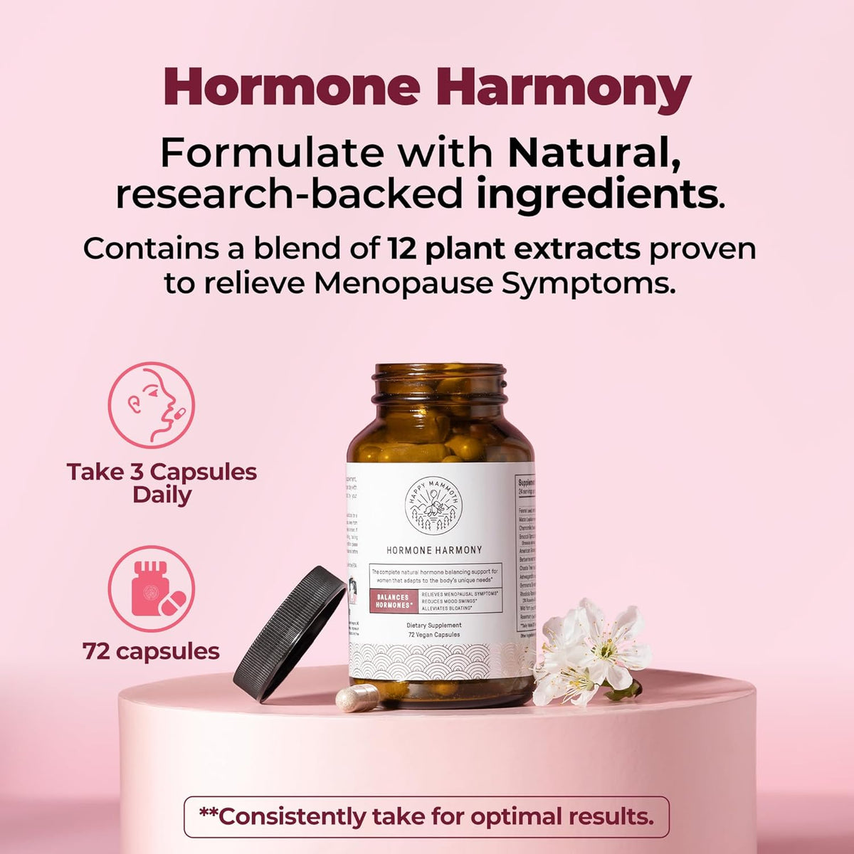 Happy Mammoth Hormone Harmony Natural Hormonal Support for Women 72 Capsules