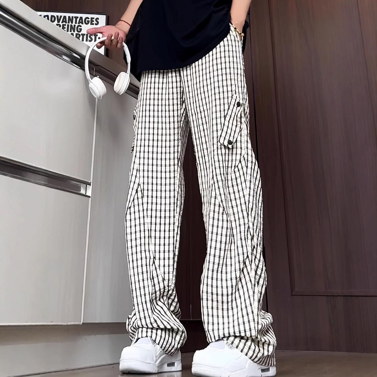 Pants Men Lightweight Fishbone Pattern Paratrooper Pants
