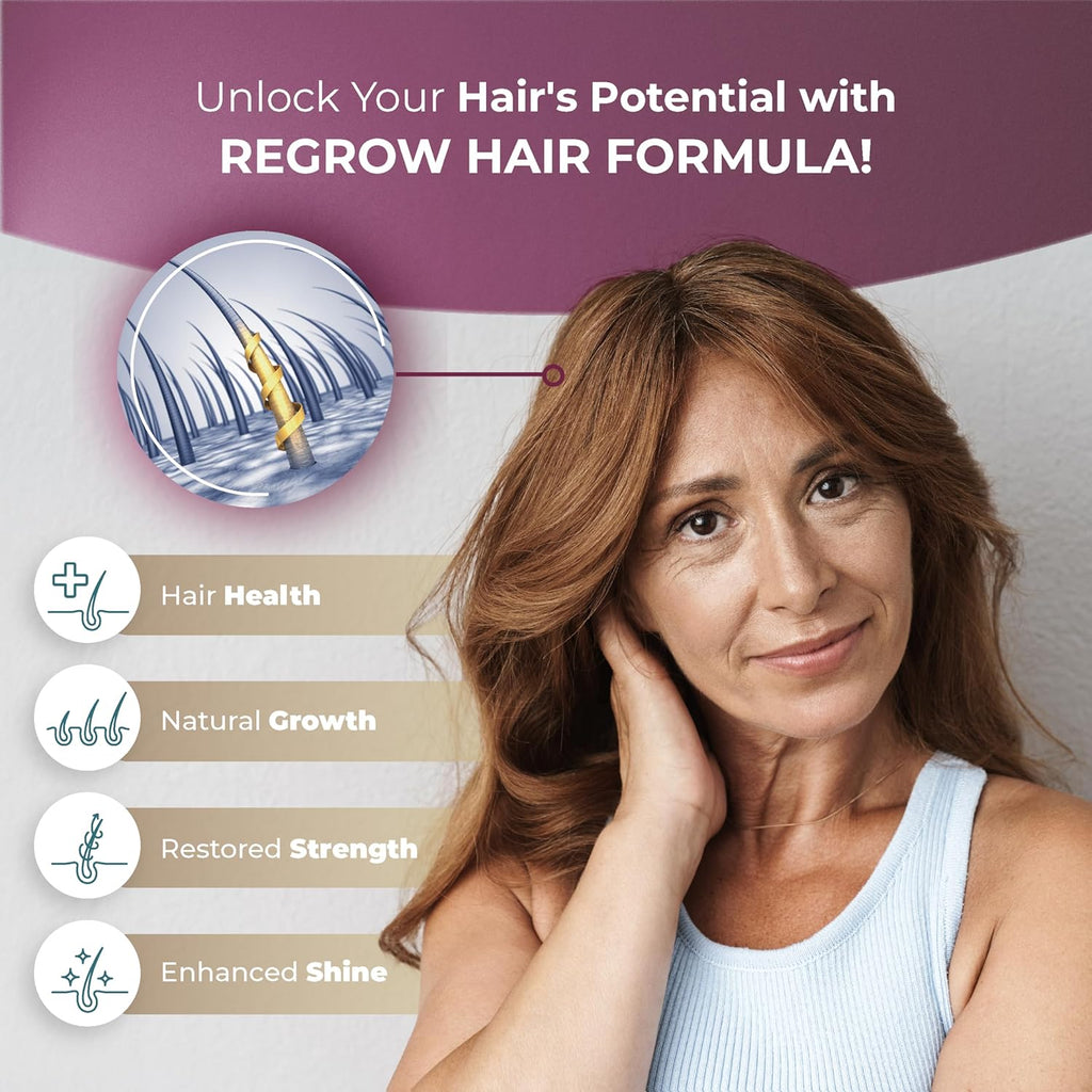 PUREHEALTH RESEARCH ReGrow Hair Growth Vitamins – Biotin, Saw Palmetto & Collagen – 60 Capsules