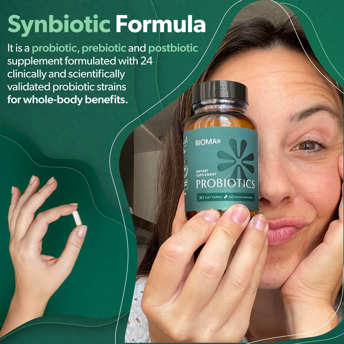 Bioma Probiotics for Digestive Health 3-in-1 Gut Health Formula 60 Capsules