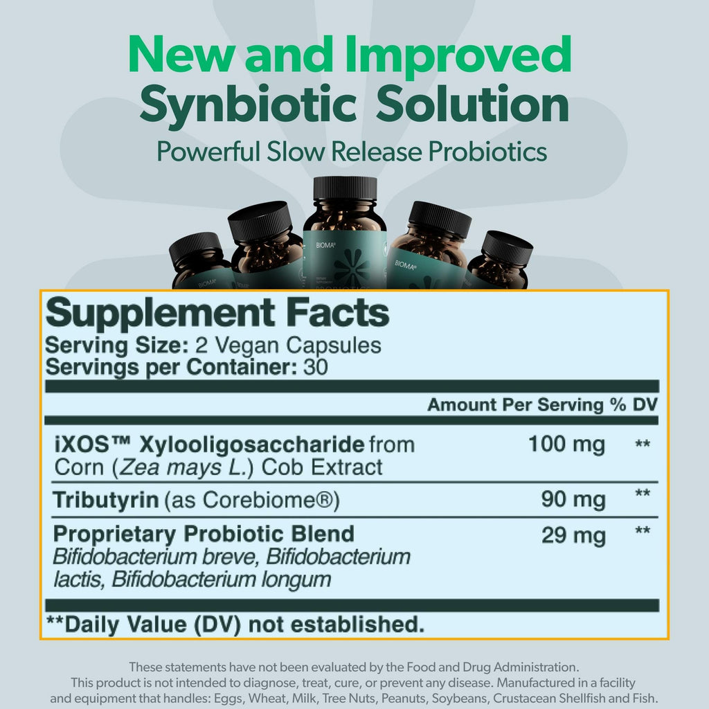 Bioma Probiotics for Digestive Health 3-in-1 Gut Health Formula 60 Capsules