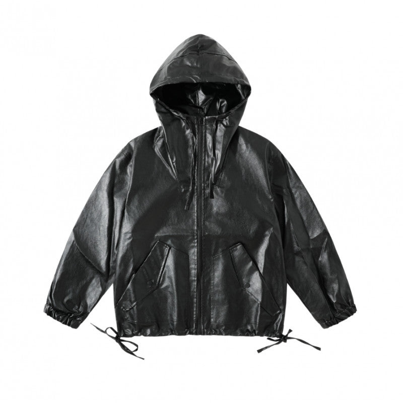 Loose Hooded Motorcycle PU Leather Jacket for Men