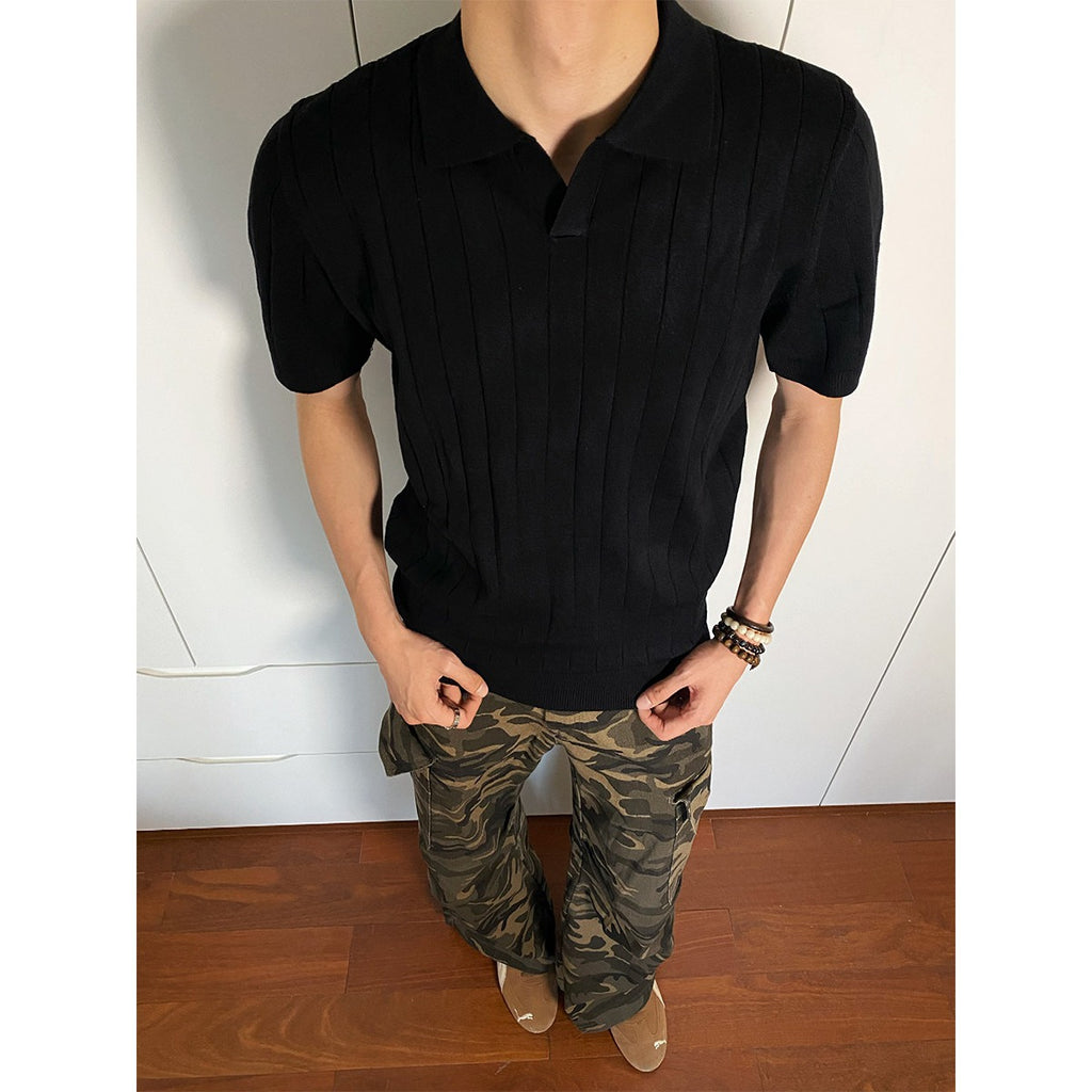 Casual Knit Short Sleeve Polo Shirt Men