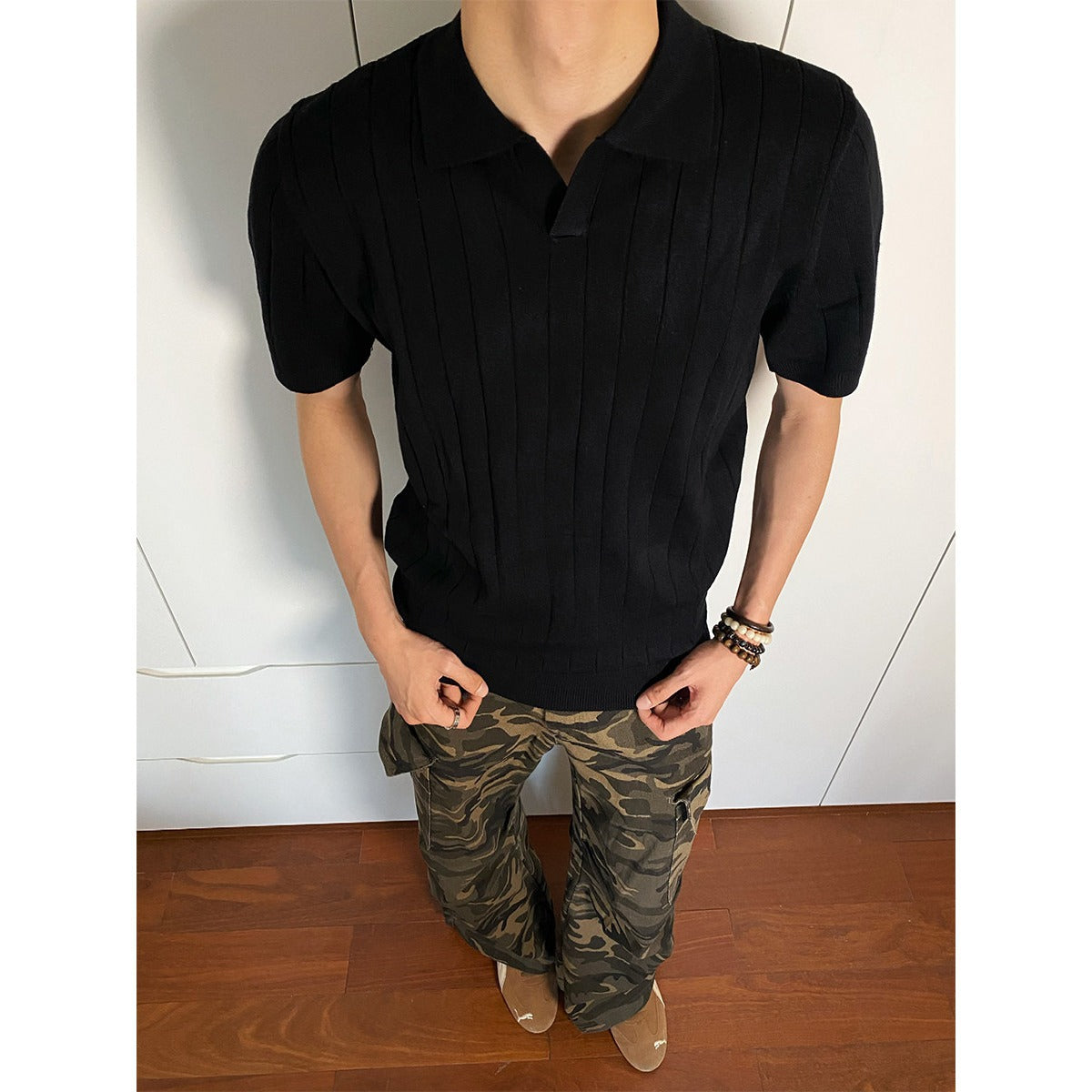 Casual Knit Short Sleeve Polo Shirt Men