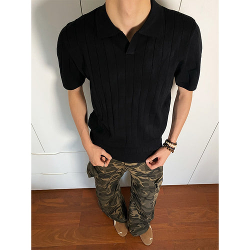 Casual Knit Short Sleeve Polo Shirt Men