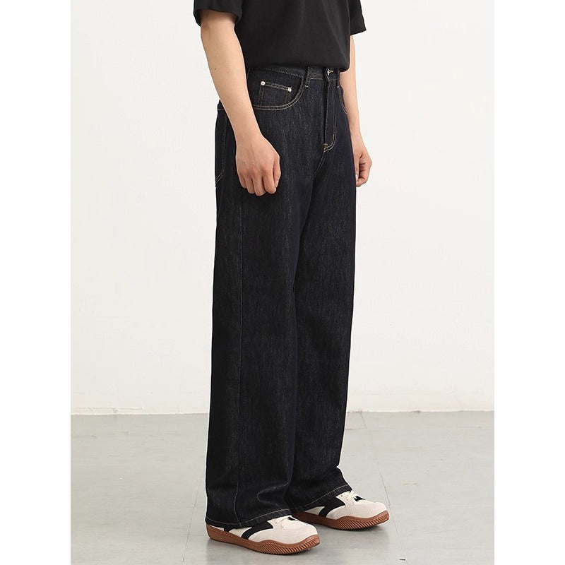 Relaxed Fit Denim Pants for Men with Visible Stitching