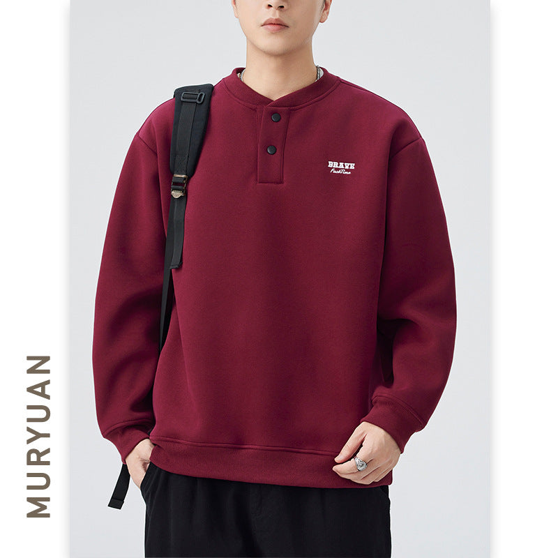 Embroidery Henley Neck Sweatshirt for Men