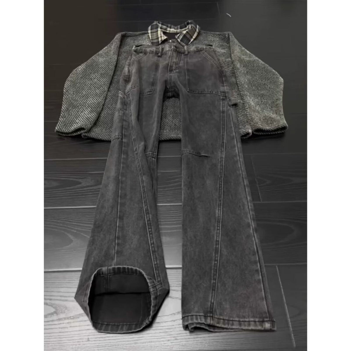 Diagonal Cut Flared Denim Pants for Men