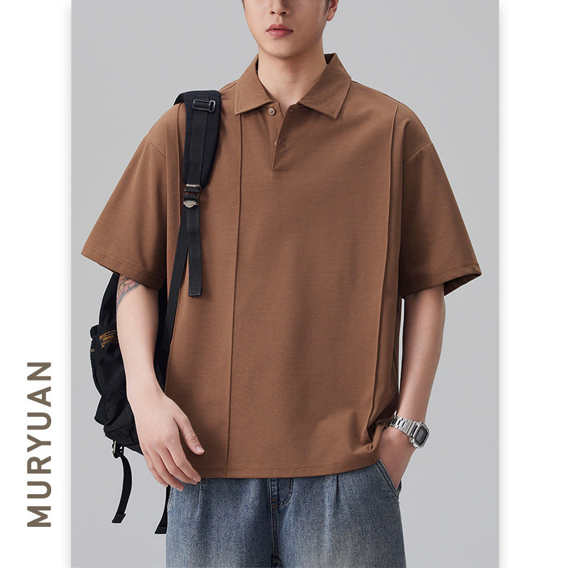 Solid Color Short-Sleeved Polo Shirt for Men