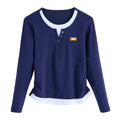 Color blocked fake two piece long sleeved T-shirt for women