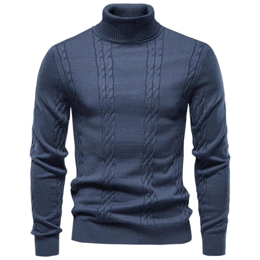 Solid color high neck pullover sweater for men
