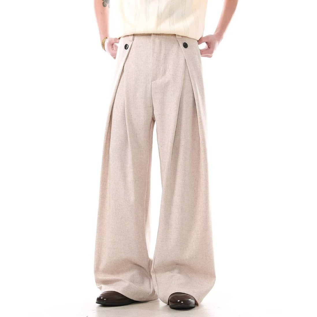 Double Pleat A-Line Casual Trousers for Men