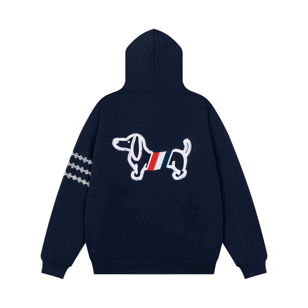 Sausage dog towel embroidered hooded sweatshirt for men