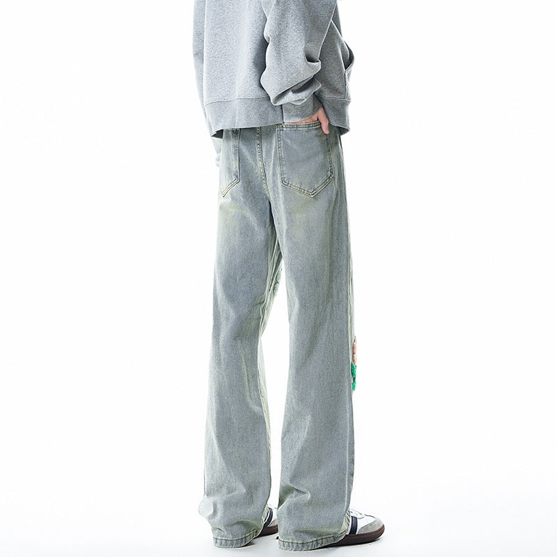 Floral Embroidered Denim Pants for Men