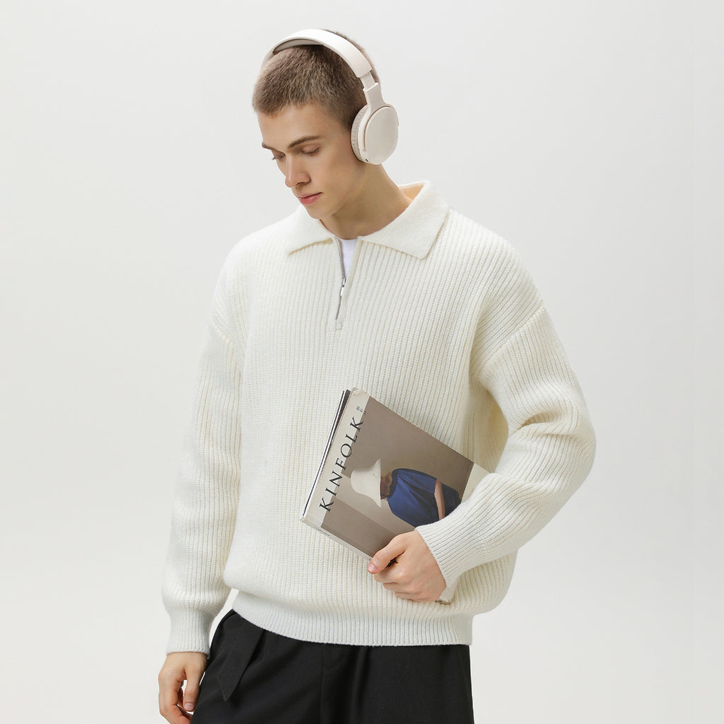 Half zip lapel sweater for men in autumn