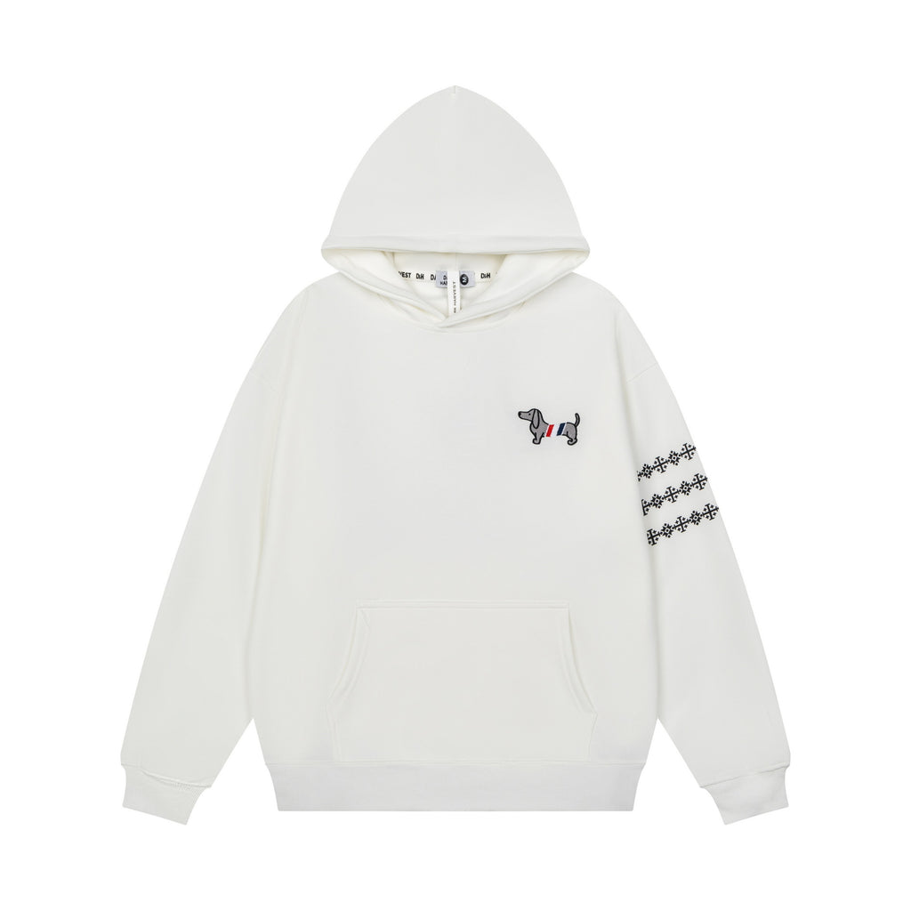 Sausage dog towel embroidered hooded sweatshirt for men