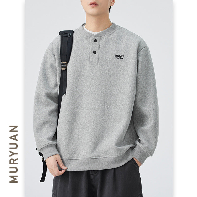 Embroidery Henley Neck Sweatshirt for Men