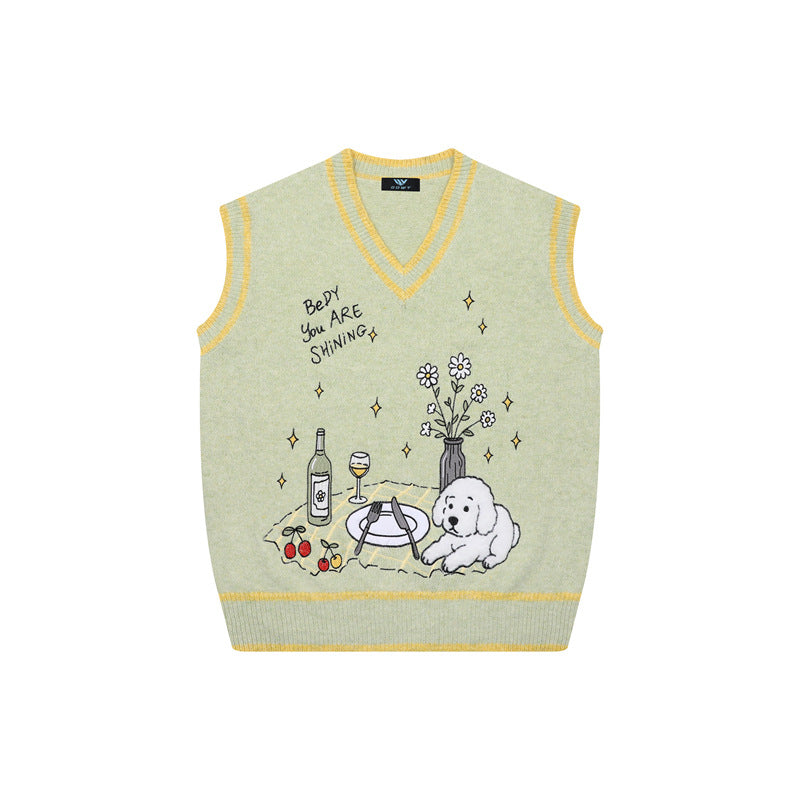 Picnic puppy sleeveless sweater vest for men and women